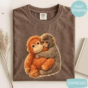 Monkey Punch Shirt, Cute Baby Monkey Graphic Tee, Cozy Mom Shirt